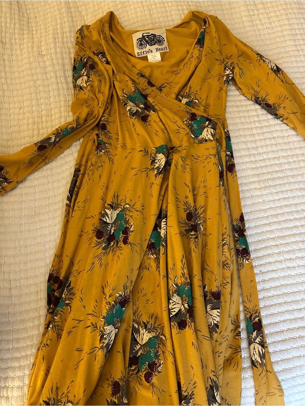 Effie's Heart Mustard Floral Wrap Dress Small
